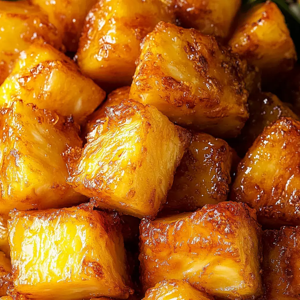 Stacked caramelized pineapple pieces with a golden-brown hue.