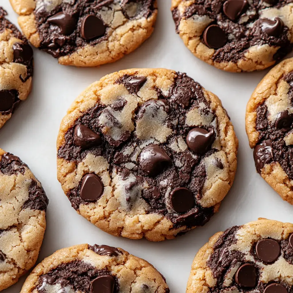 Freshly baked cookies with chocolate swirls and golden dough.