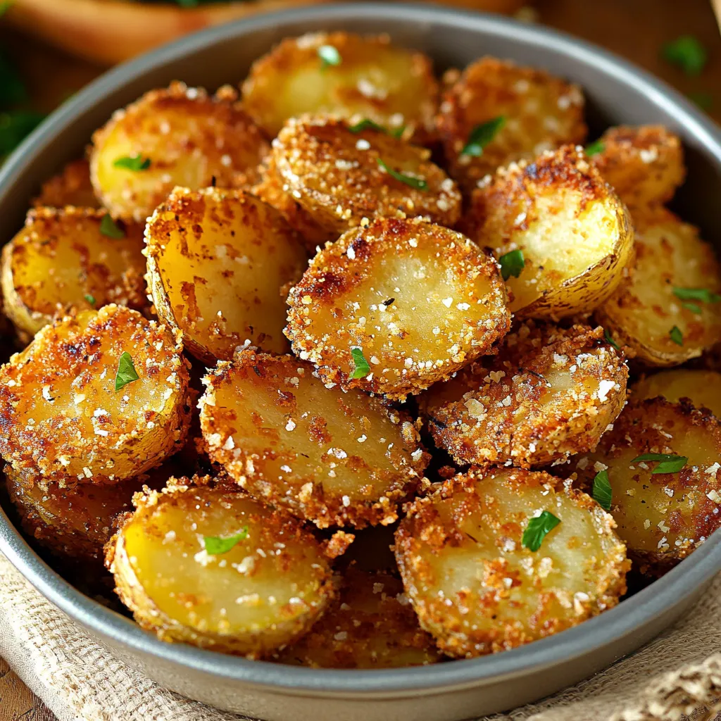 Golden-brown potatoes featuring a crispy cheese coating, baked until perfectly done for a social media sensation side dish.