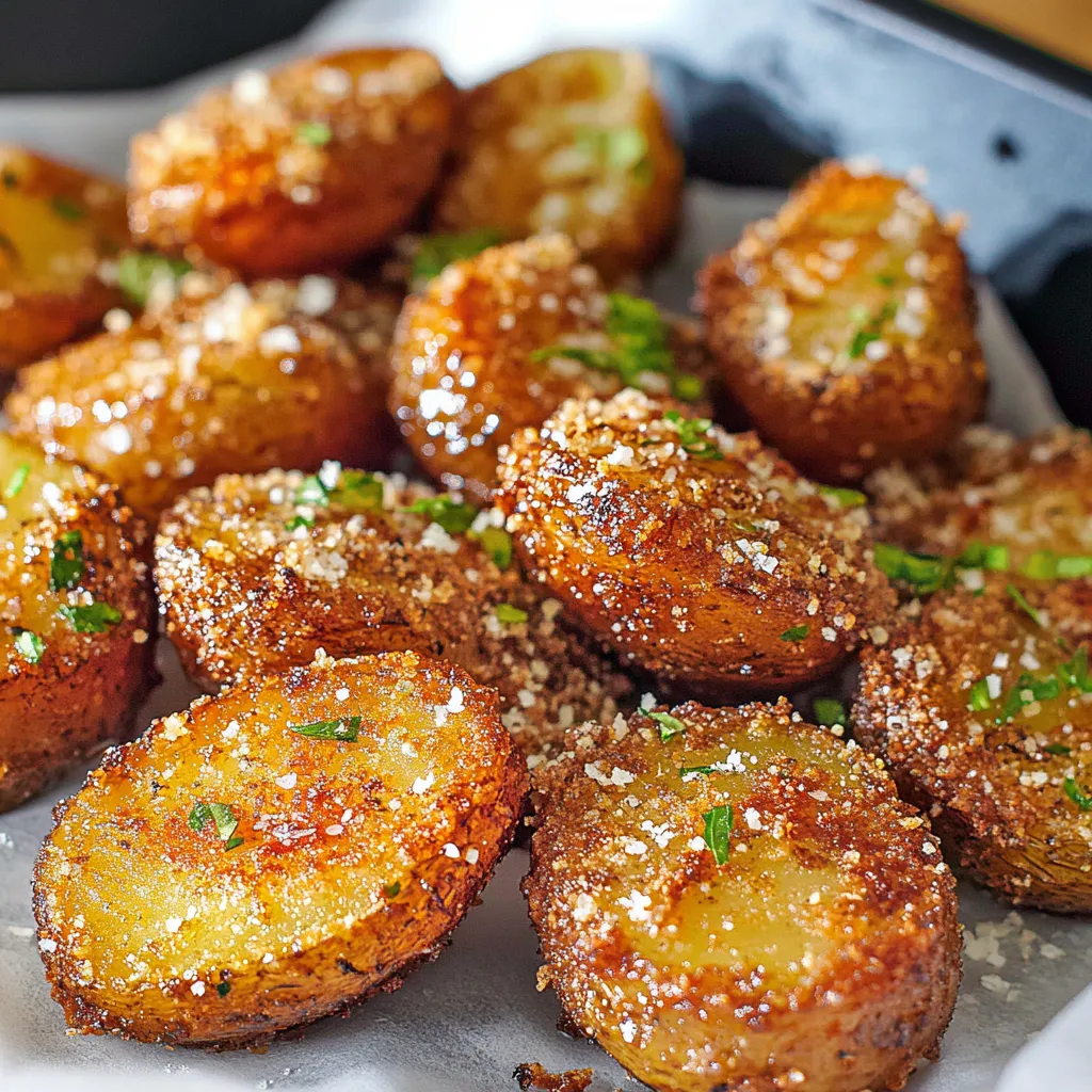 Golden-brown potatoes featuring a crispy cheese coating, baked until perfectly done for a social media sensation side dish.