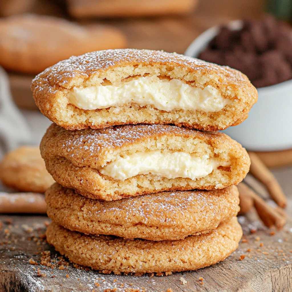 Buttery churro cheesecake cookies with cinnamon sugar and a creamy filling for a tasty delight.