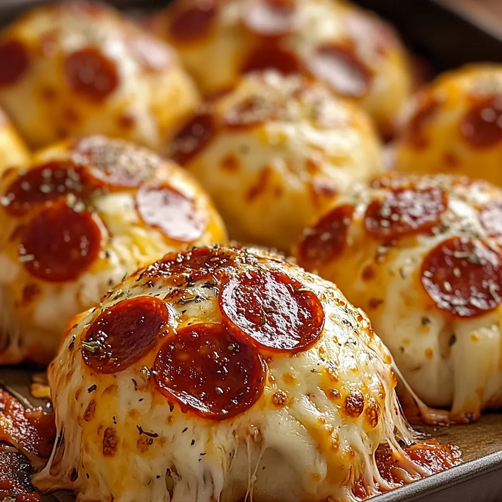 Golden brown, cheesy pepperoni snack bombs with gooey centers—a great party option.