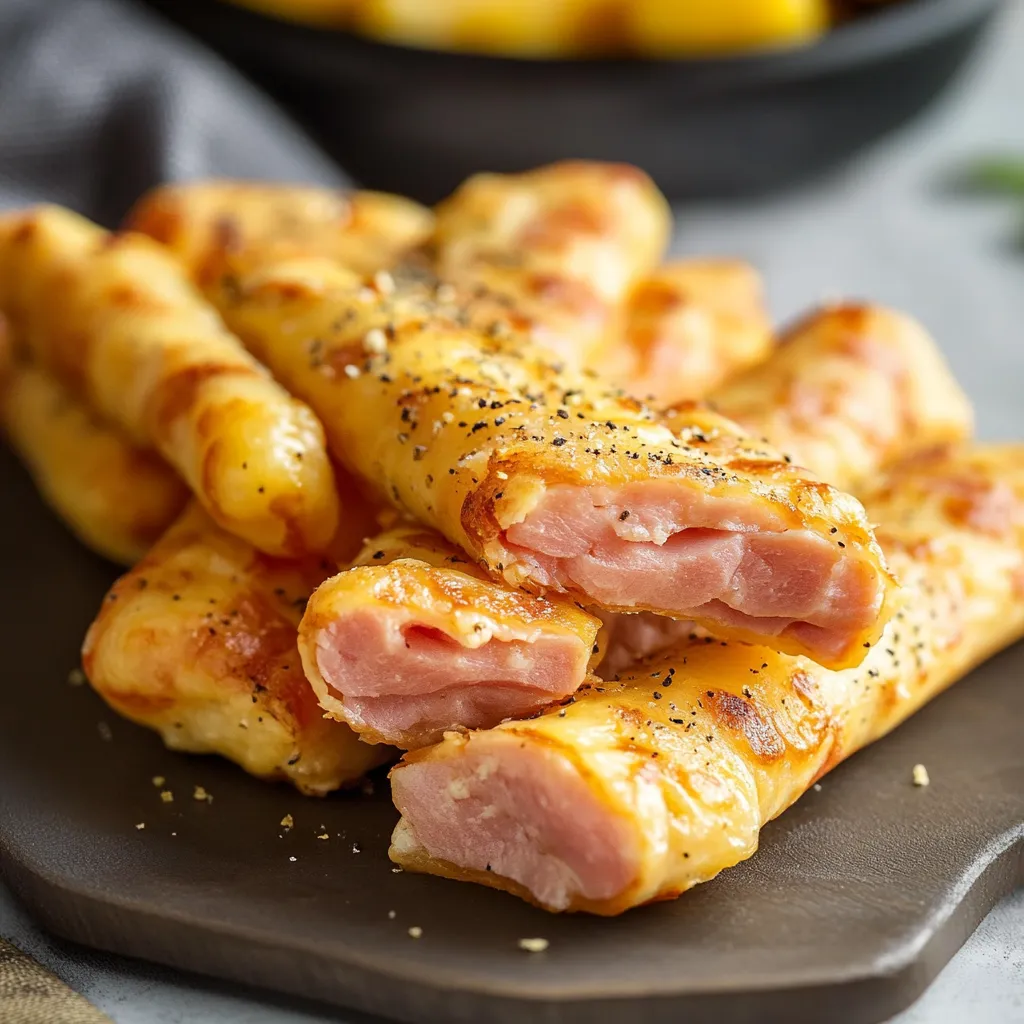 Ham and cheese sticks, perfectly baked with a melty, savory filling.