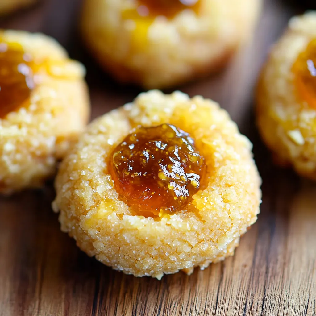 Cheddar-filled thumbprint cookies with spicy jalapeño jelly, a perfect appetizer.