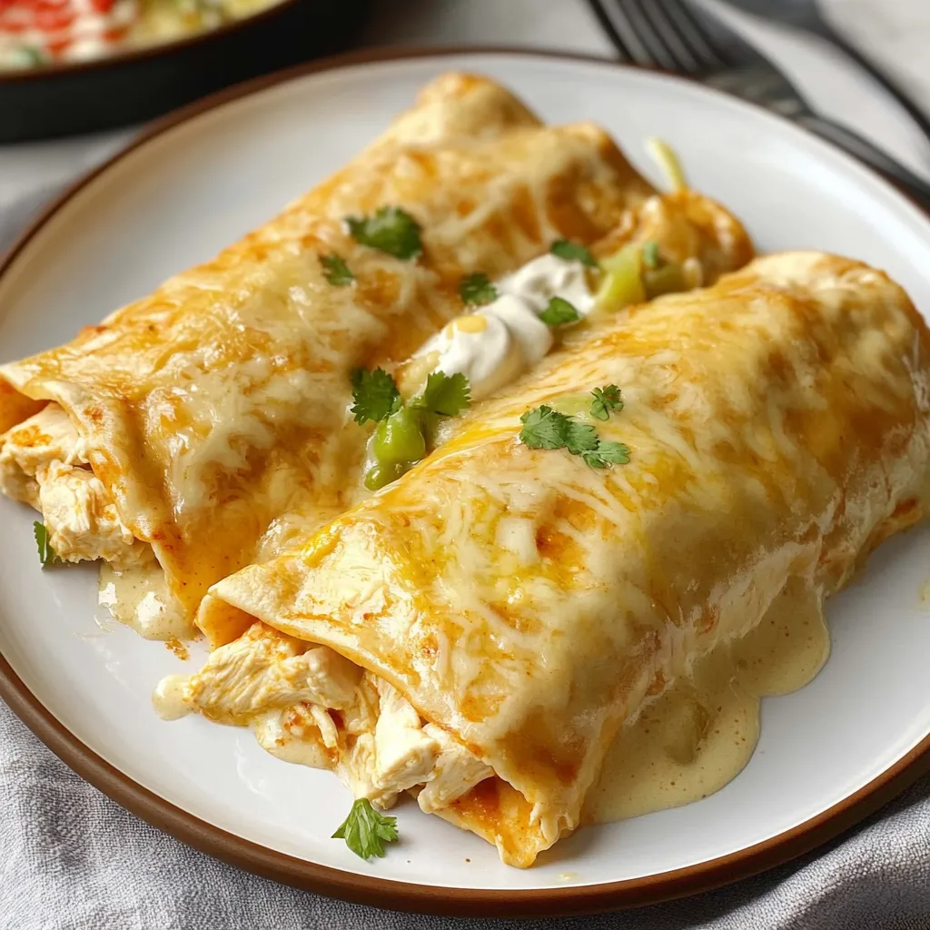 Gooey white chicken enchiladas, a satisfying and tasty meal the whole family will enjoy.