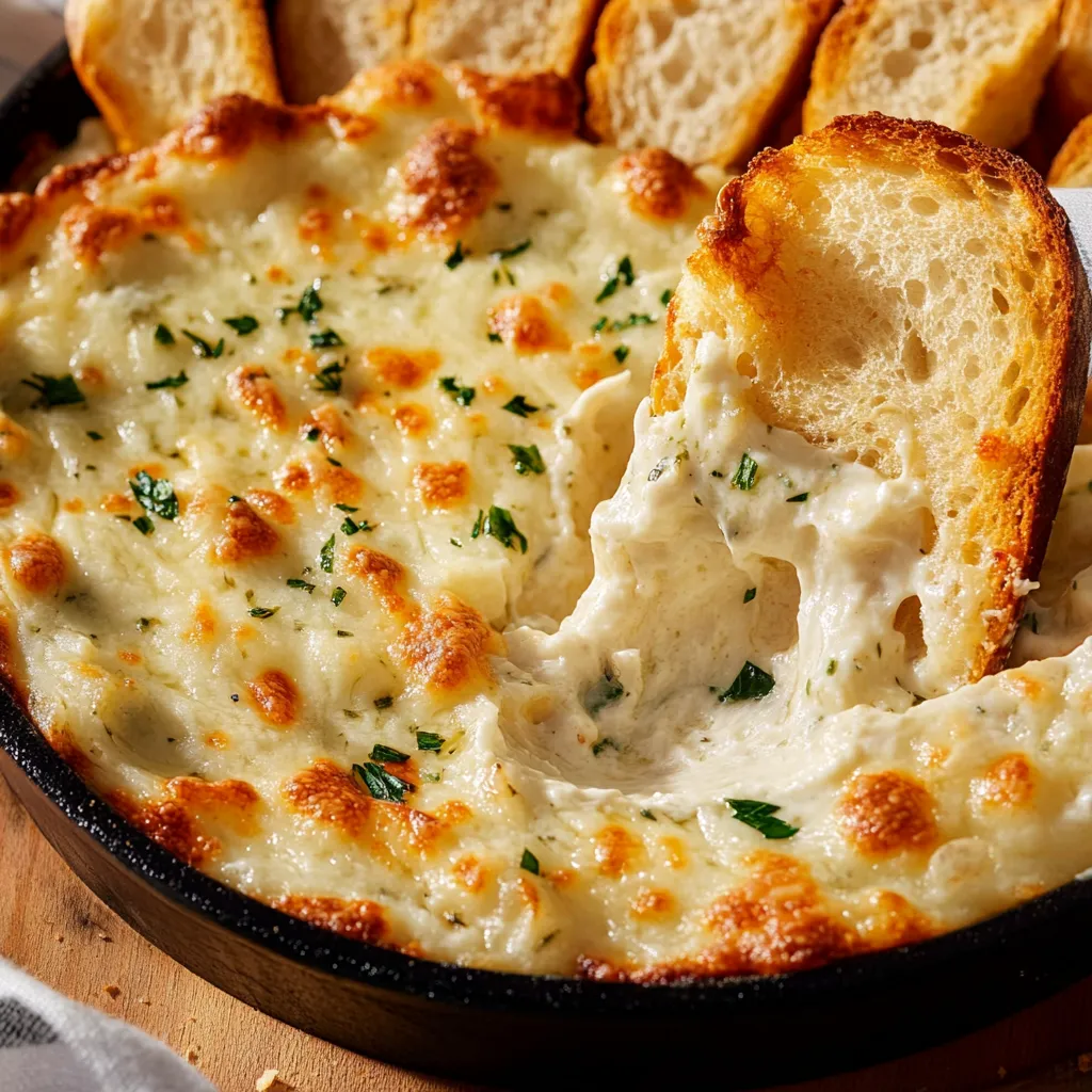 Warm, cheesy, and garlicky baked bread dip for parties.