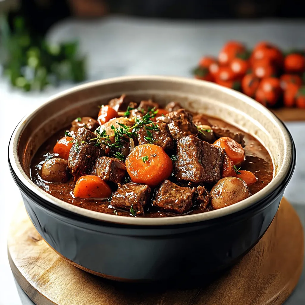 Delicious slow cooker beef in rich wine sauce, a French countryside favorite.