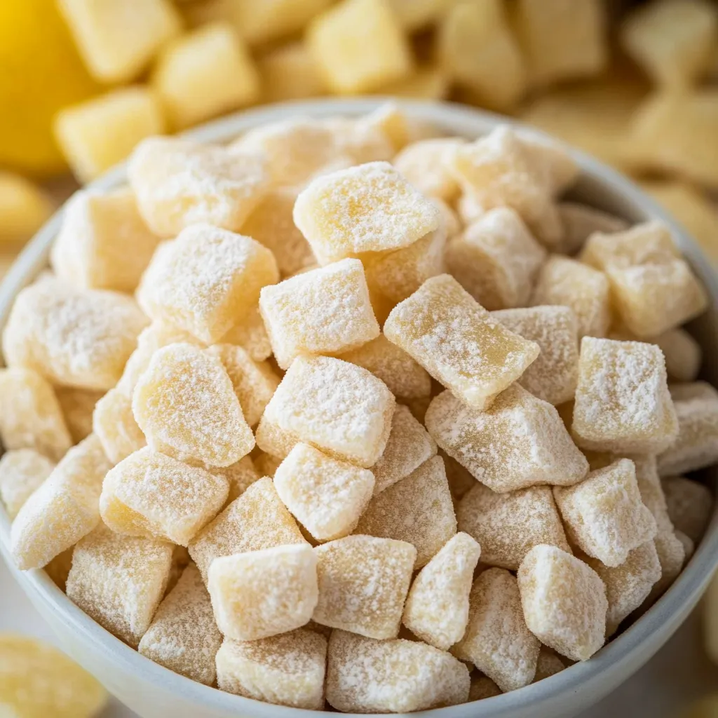 Zesty and crunchy lemon puppy chow, a bright snack for all occasions.