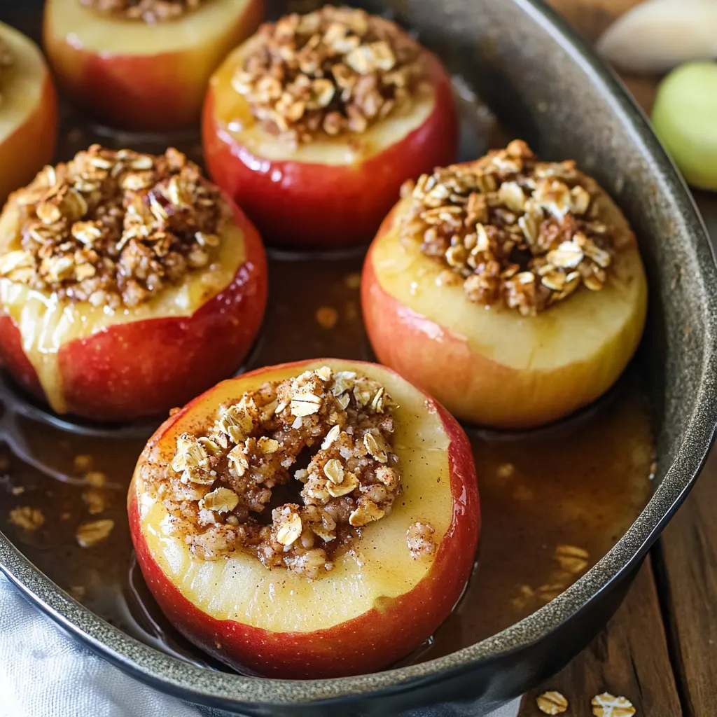 Juicy baked apples stuffed with maple cinnamon oats, ideal for cool autumn nights.