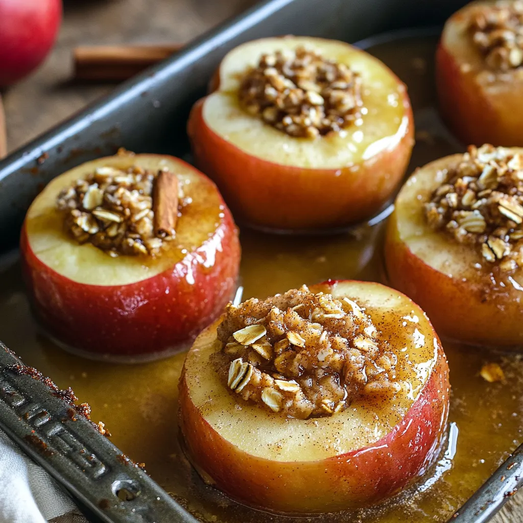 Cinnamon maple baked apples, a delightful comfort dessert with crunchy oats on top.