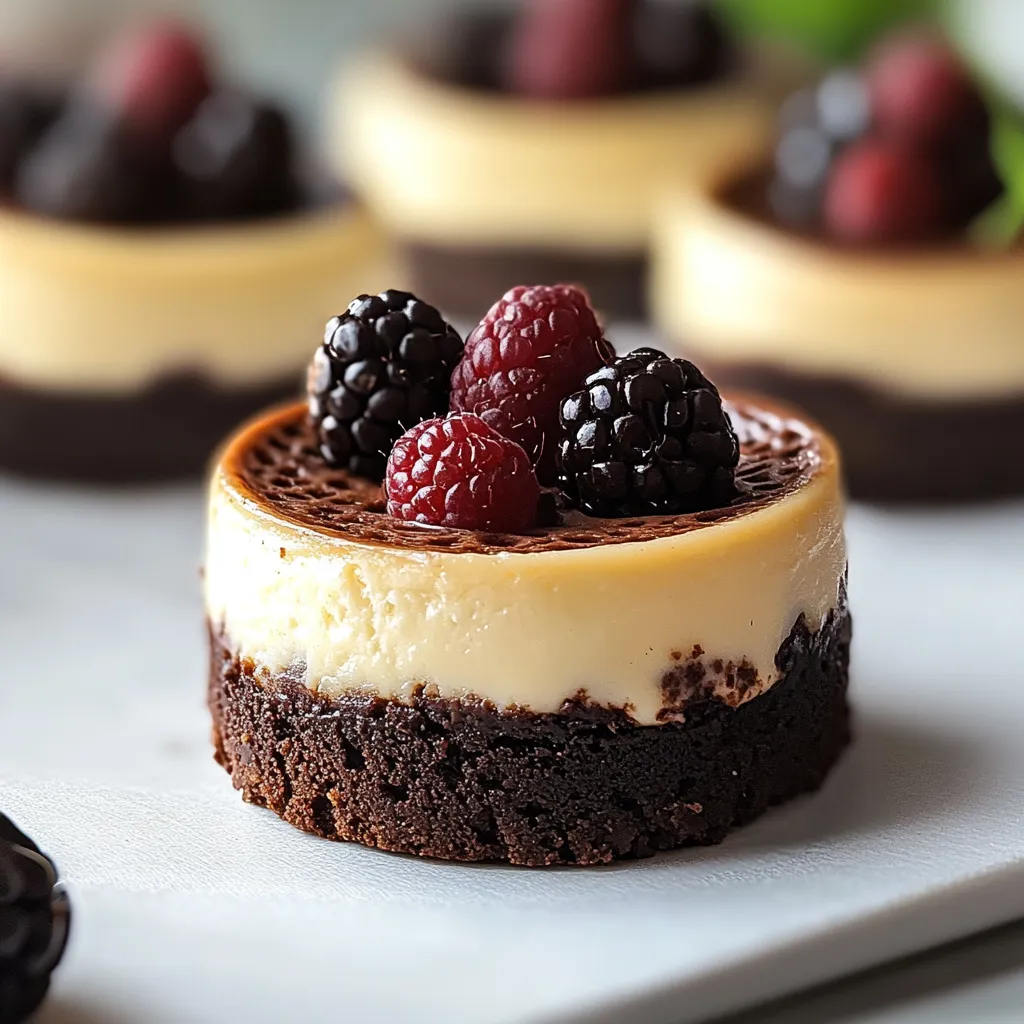 Creamy mini cheesecakes with thick brownie bottoms, perfect for a decadent snack.