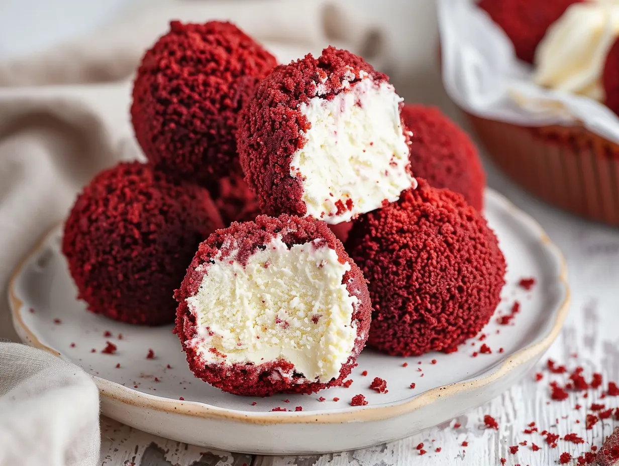 Tiny red velvet cheesecake treats, wonderful small desserts for gatherings and special occasions.