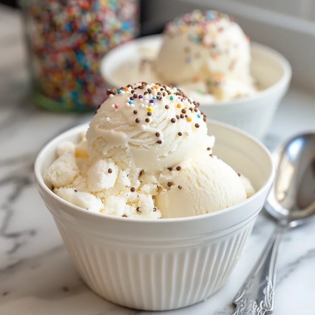 A bowl of snow ice cream topped with sprinkles, made from fresh snow, milk, sugar, and vanilla.