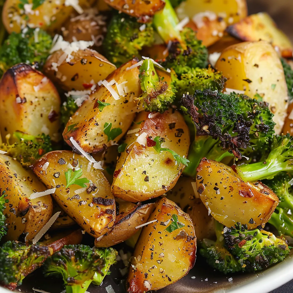 Golden crispy potatoes with tender broccoli, ideal for any meal.