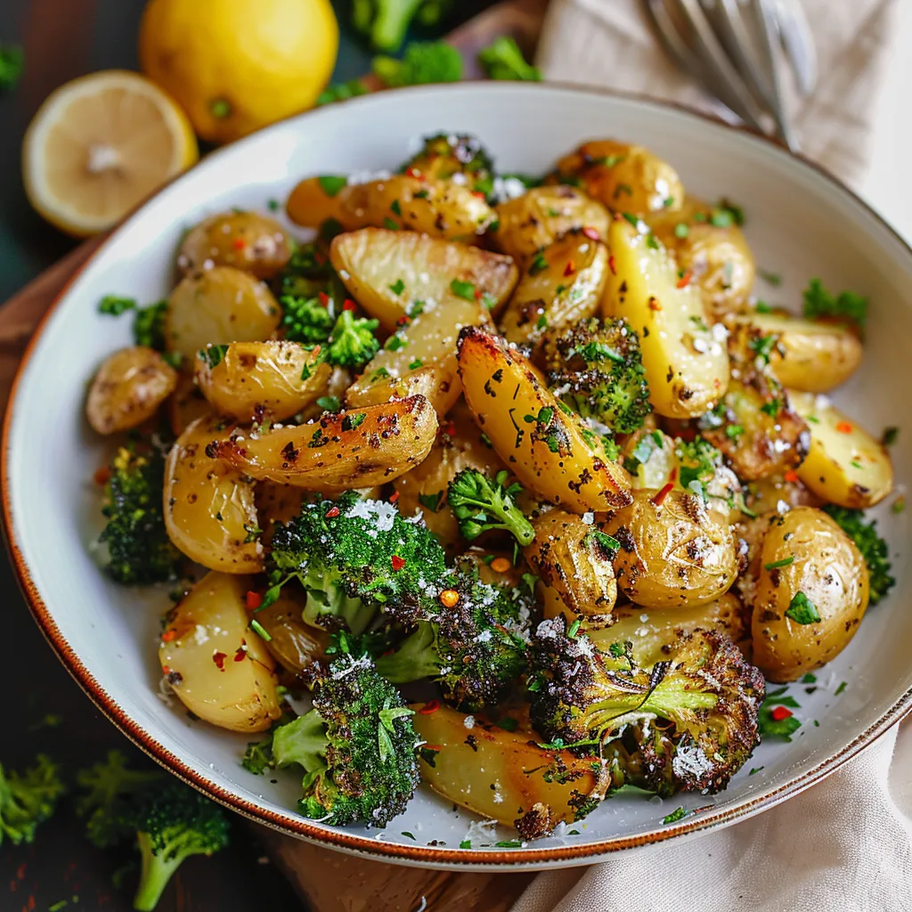 Nutritious roasted potatoes and broccoli, a simple and tasty vegetable dish.