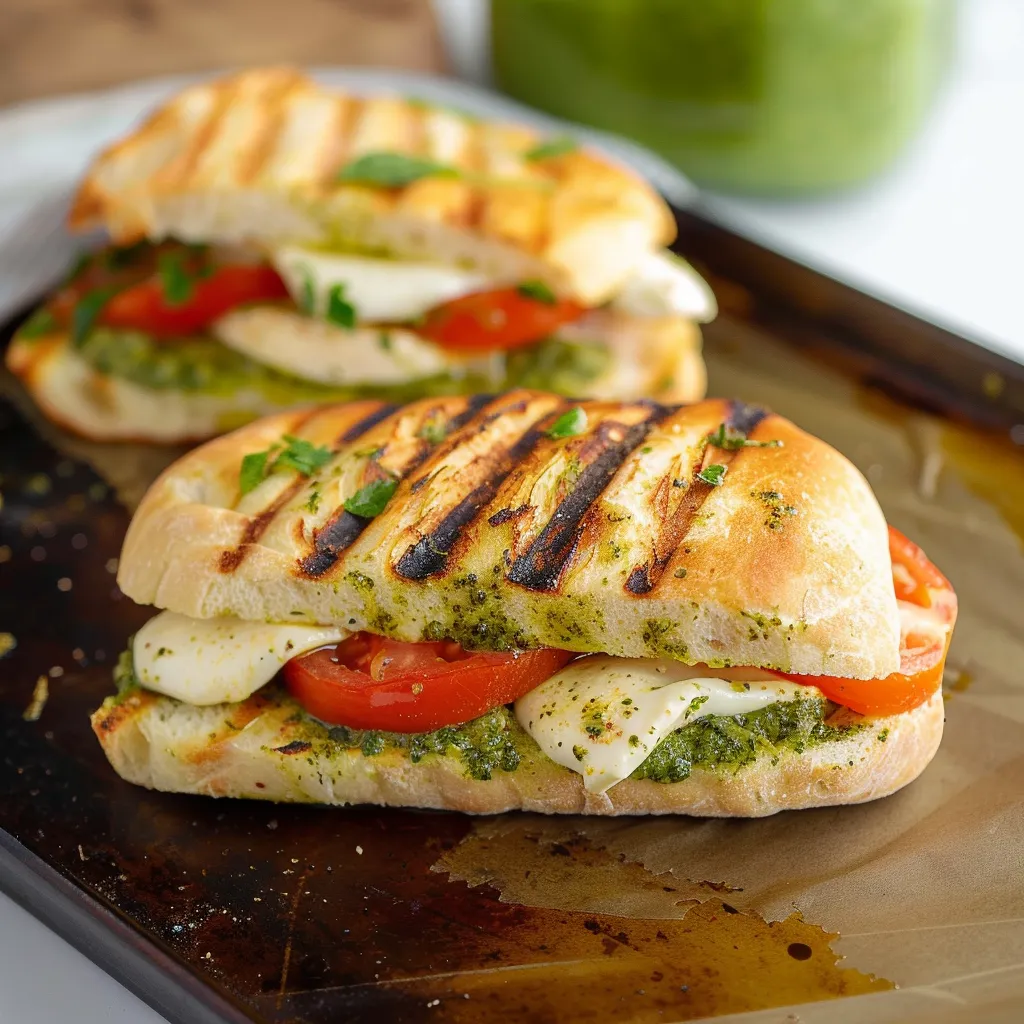 Tasty chicken sandwich with pesto, perfect for a quick and satisfying meal anytime.