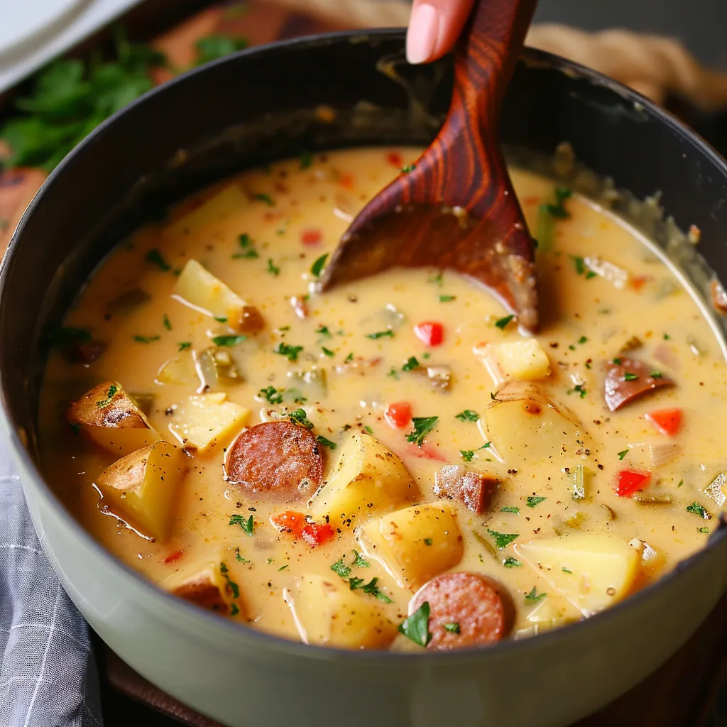 Rich and zesty Cajun potato soup, a filling meal for cold evenings.