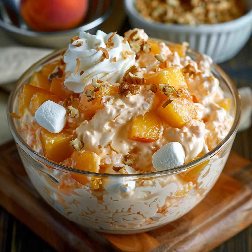 Southern peach delight, a sweet and airy side that fits any meal perfectly.