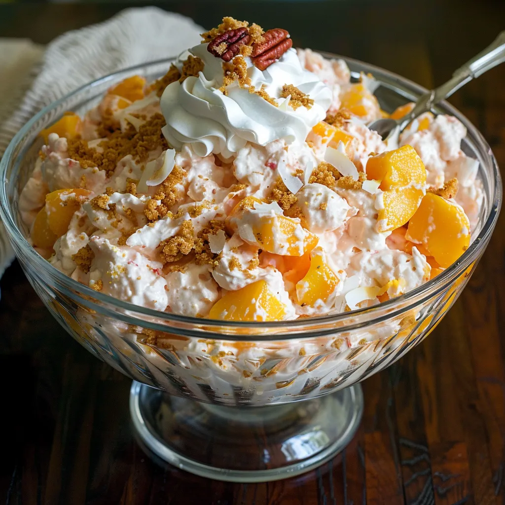 Cooling southern peach delight, a lush and velvety dessert packed with juicy peaches.