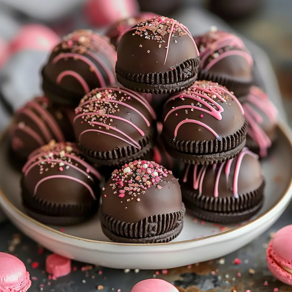 Delicious, creamy Valentine’s pink-dipped Oreo truffles for a festive occasion.