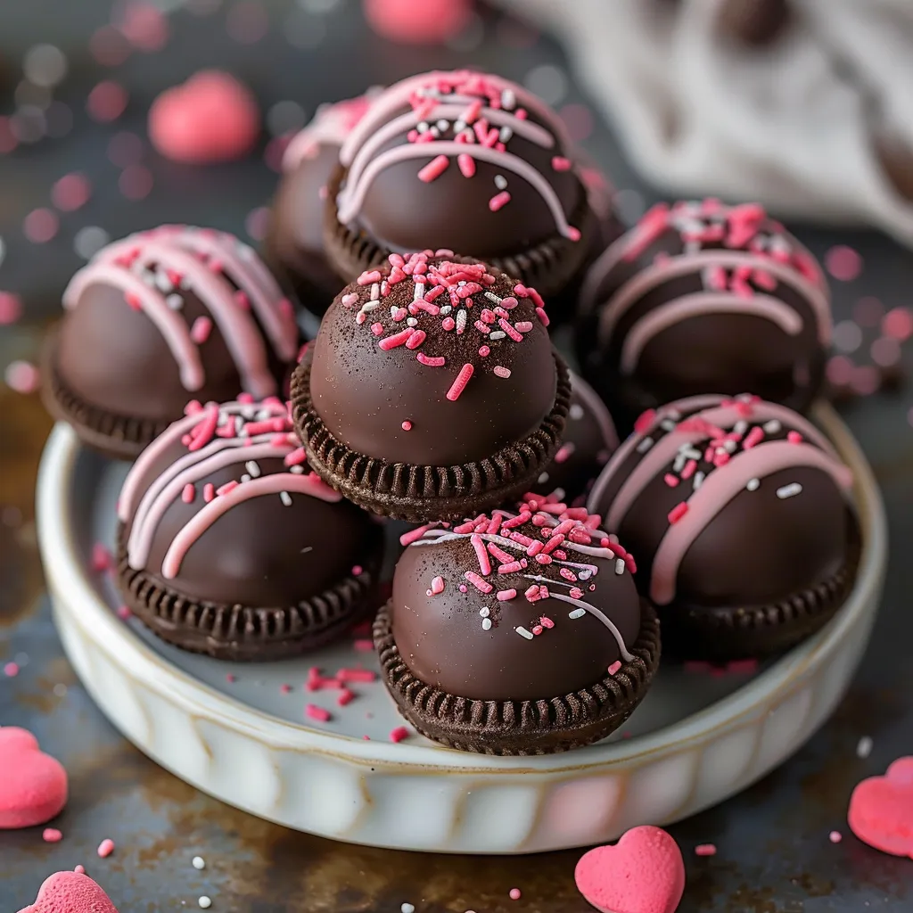 Rich Valentine's Oreo truffles coated in chocolate, an easy and delicious dessert.