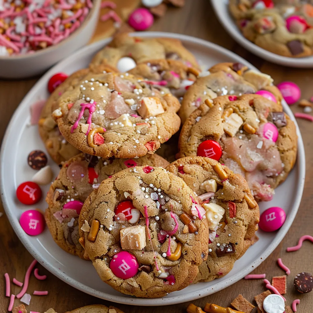 Valentine's Day kitchen sink cookies, a fun and delicious mix of flavors in every bite.