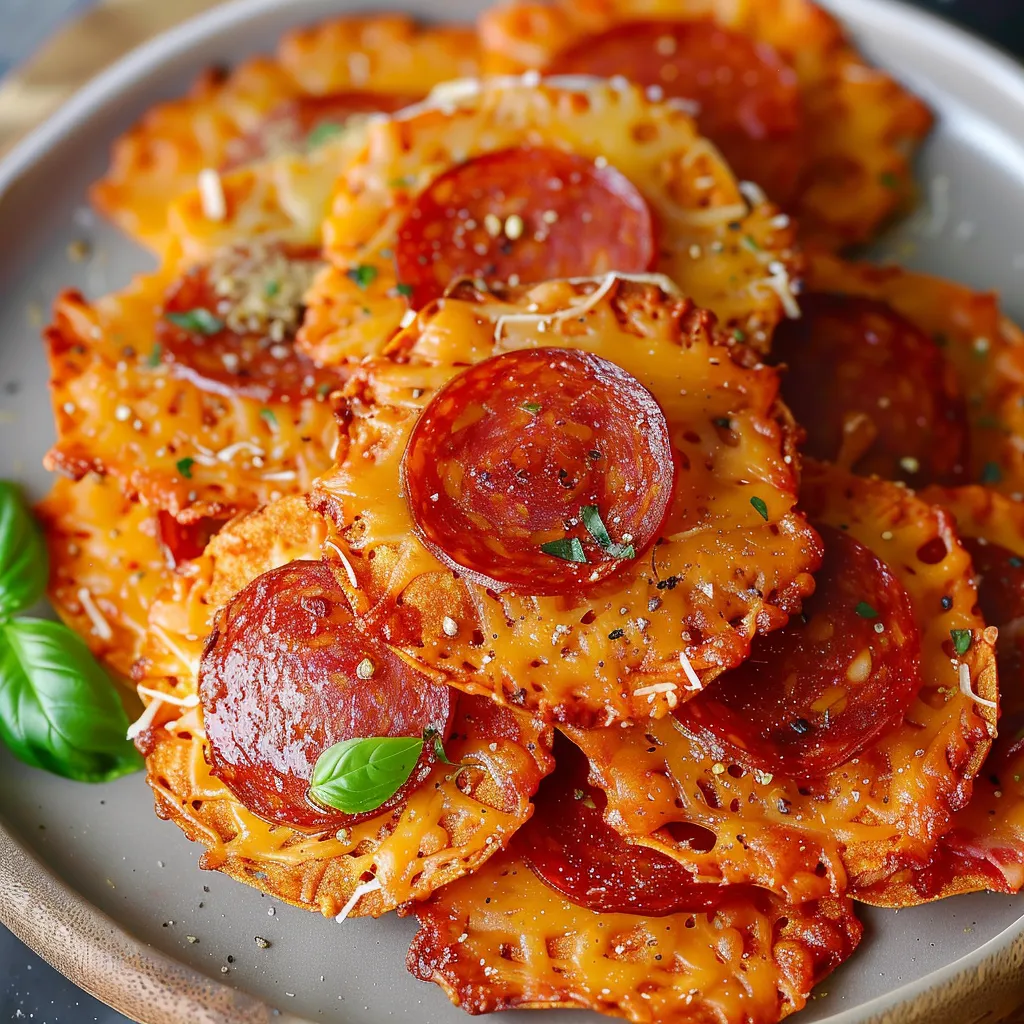 Keto cheese and pepperoni crisps, a tasty low-carb snack you can enjoy anytime.