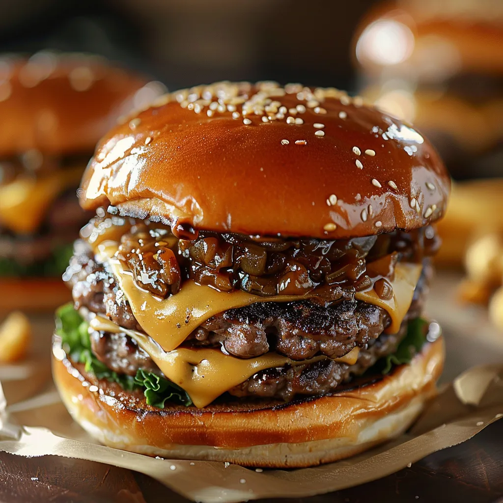 Juicy smash burgers with crispy edges and melty cheese, a classic diner-style favorite.