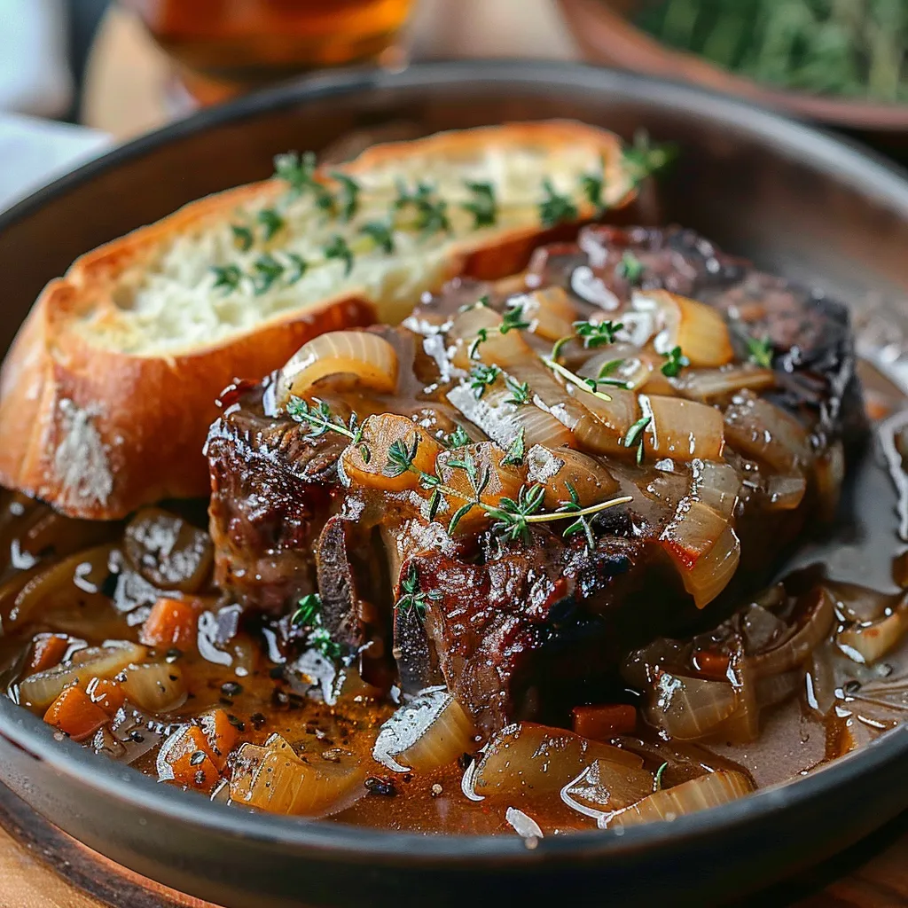 Melt-in-your-mouth short ribs in a delicious French onion-inspired gravy.