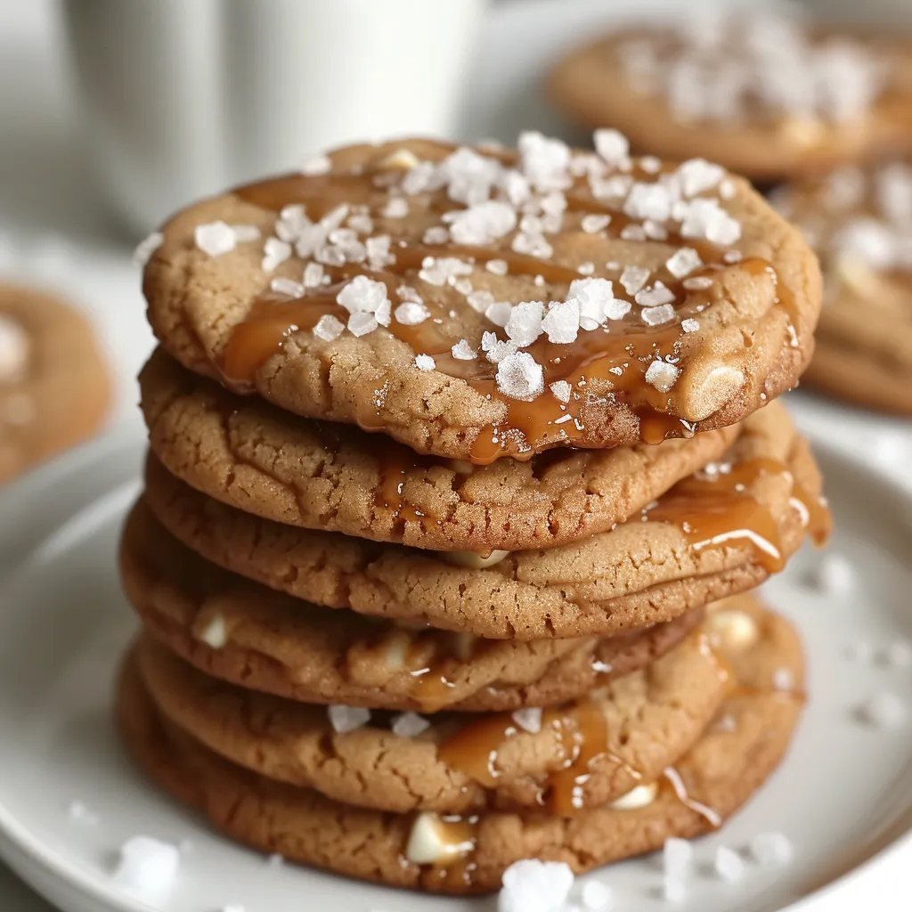Chewy caramel cookies with flaky sea salt, a delightful mix of sweet and savory.