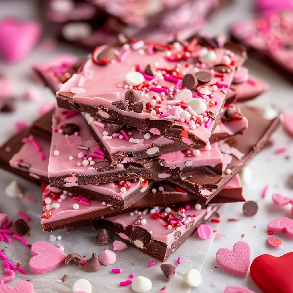 Easy Valentine's chocolate bark, a sweet and crunchy treat for the holiday.