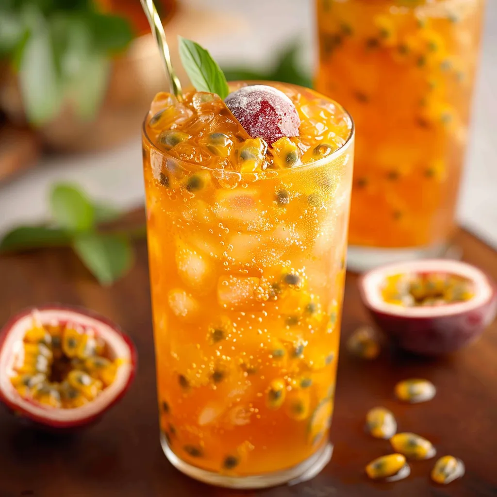 Tangy and fruity passion fruit iced tea, bursting with tropical taste.