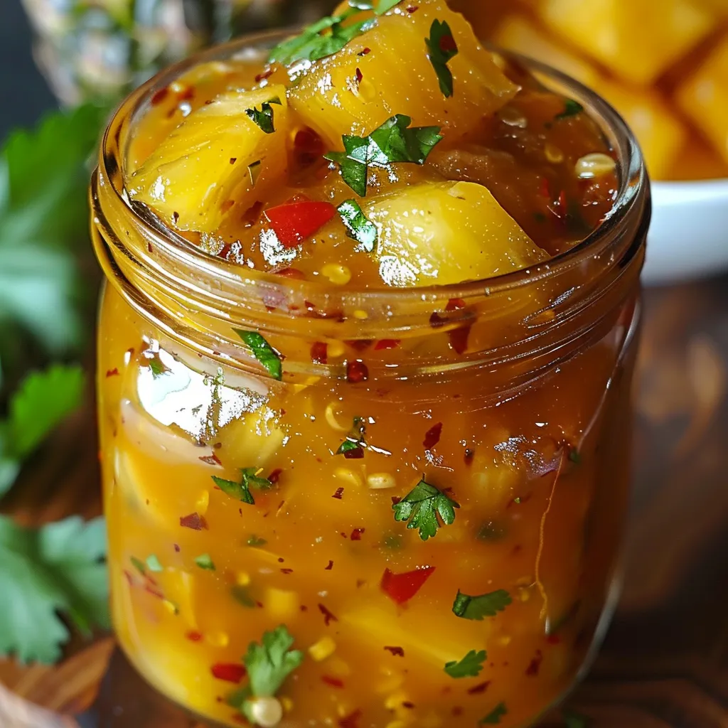 Homemade pineapple habanero sauce showing vibrant color and tropical heat appeal.