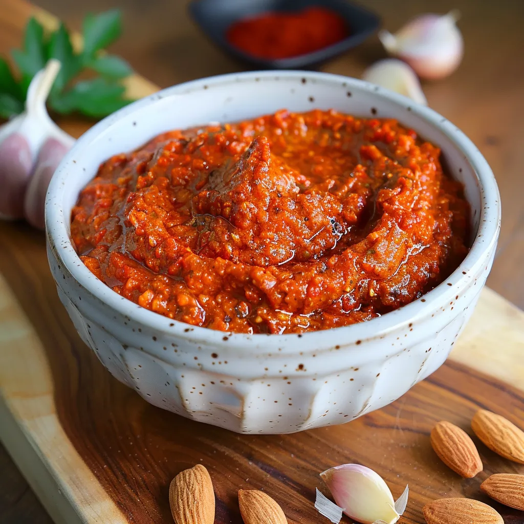 Vibrant homemade romesco with chunky texture, perfect for countless meals.