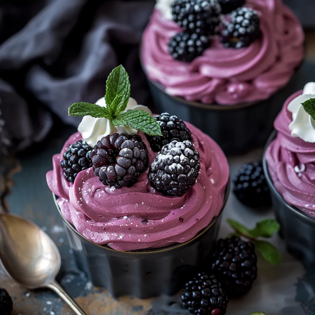 Luscious blackberry mousse with velvety consistency and intense berry taste.