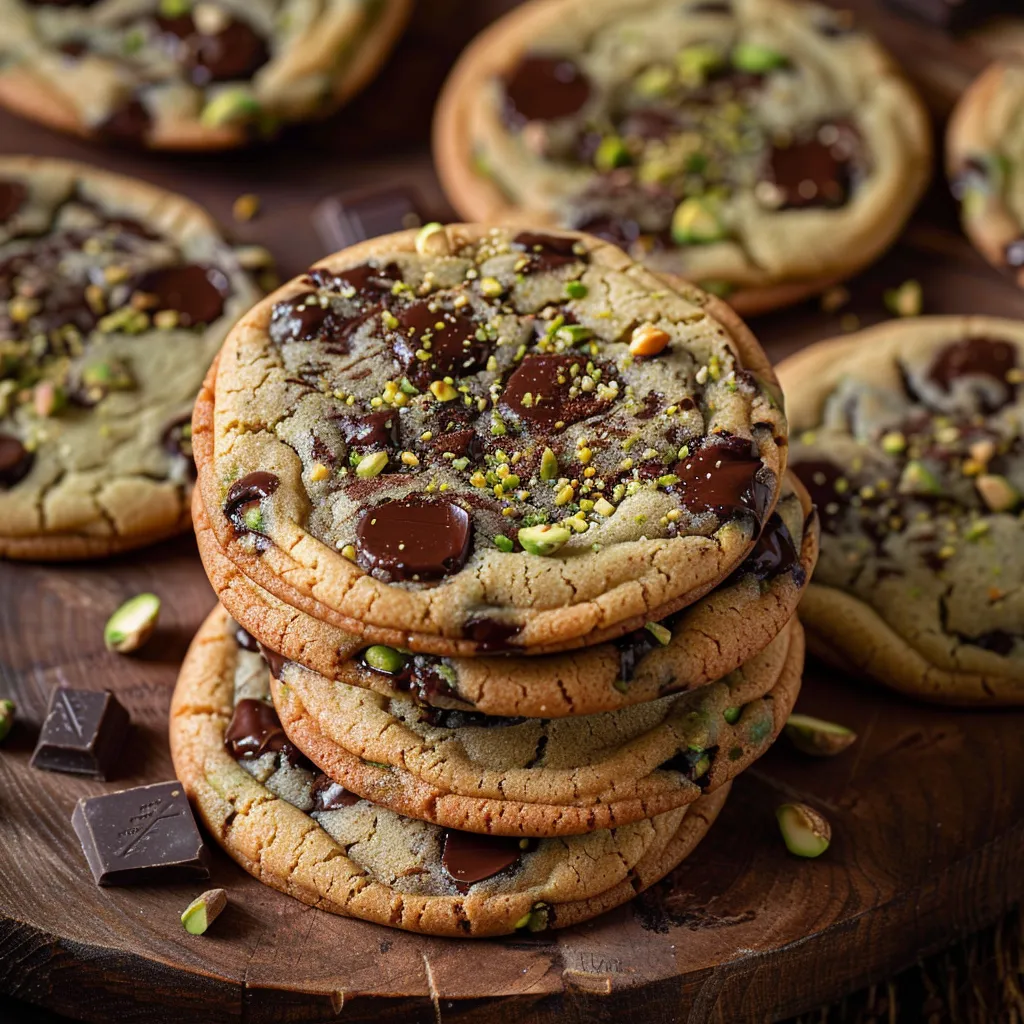 Tender chocolate chip treats with creamy pistachio inside, a delightful dessert creation.