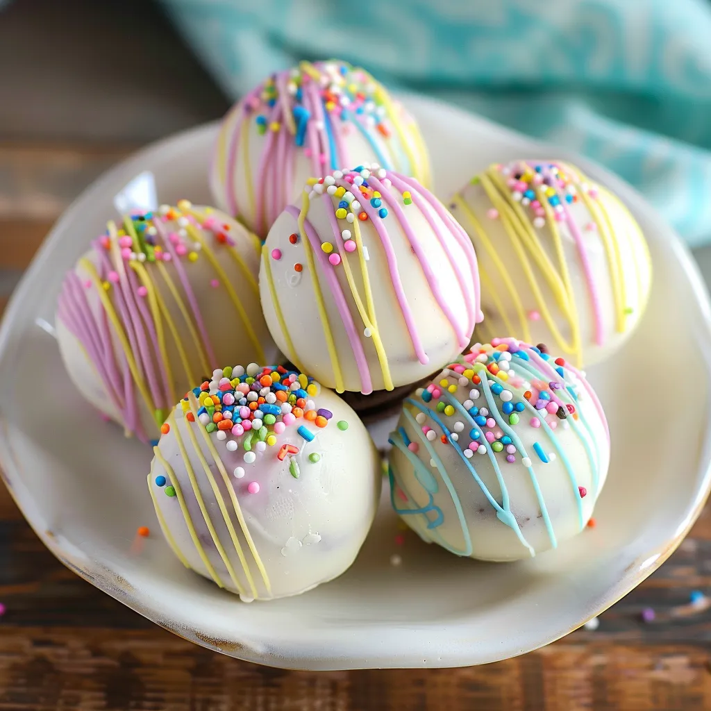 Brightly decorated candy egg treats on a wooden surface.