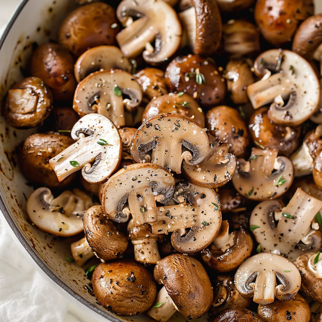 A bowl of mushrooms with herbs and spices, ready to be cooked.