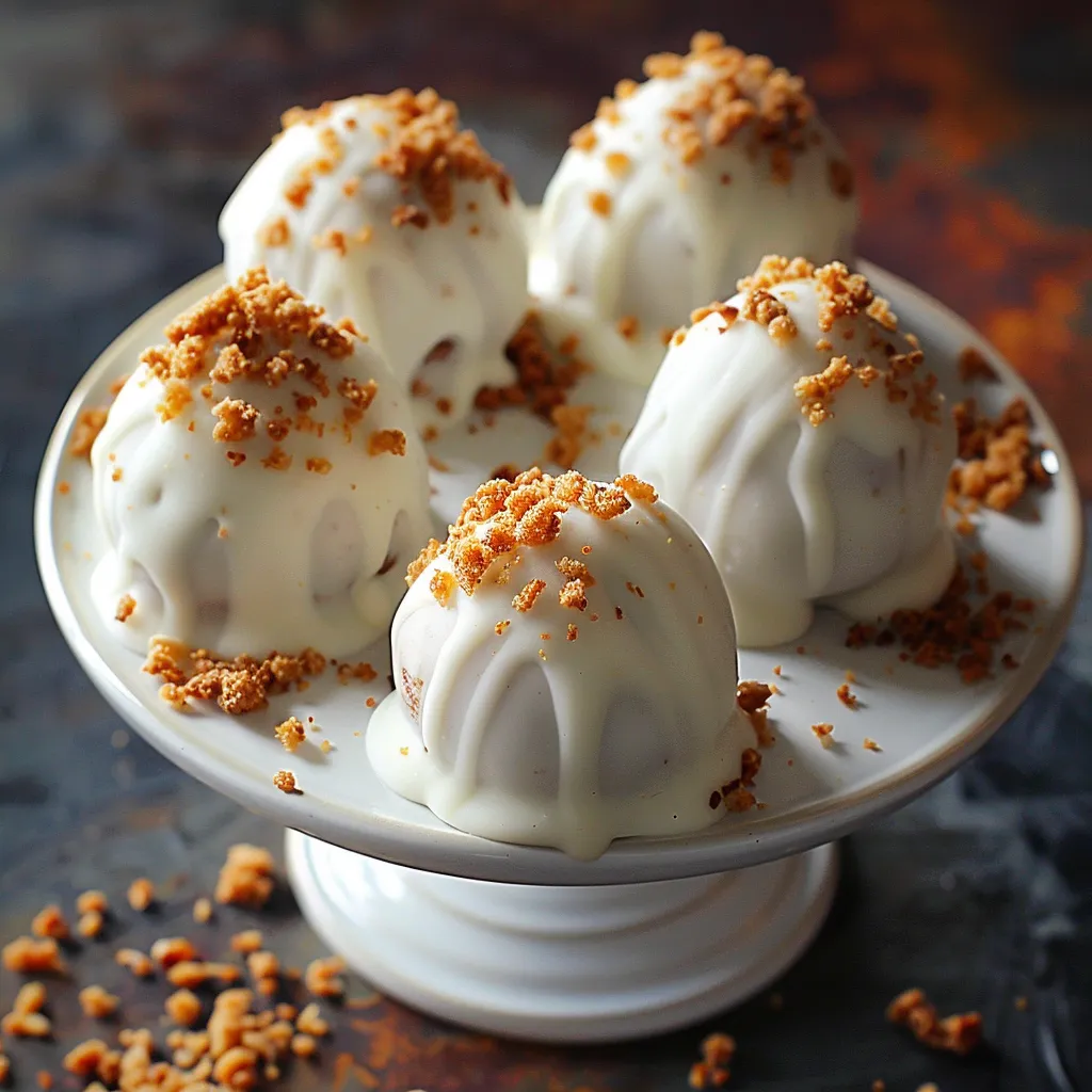 Four white mini desserts on a plate.