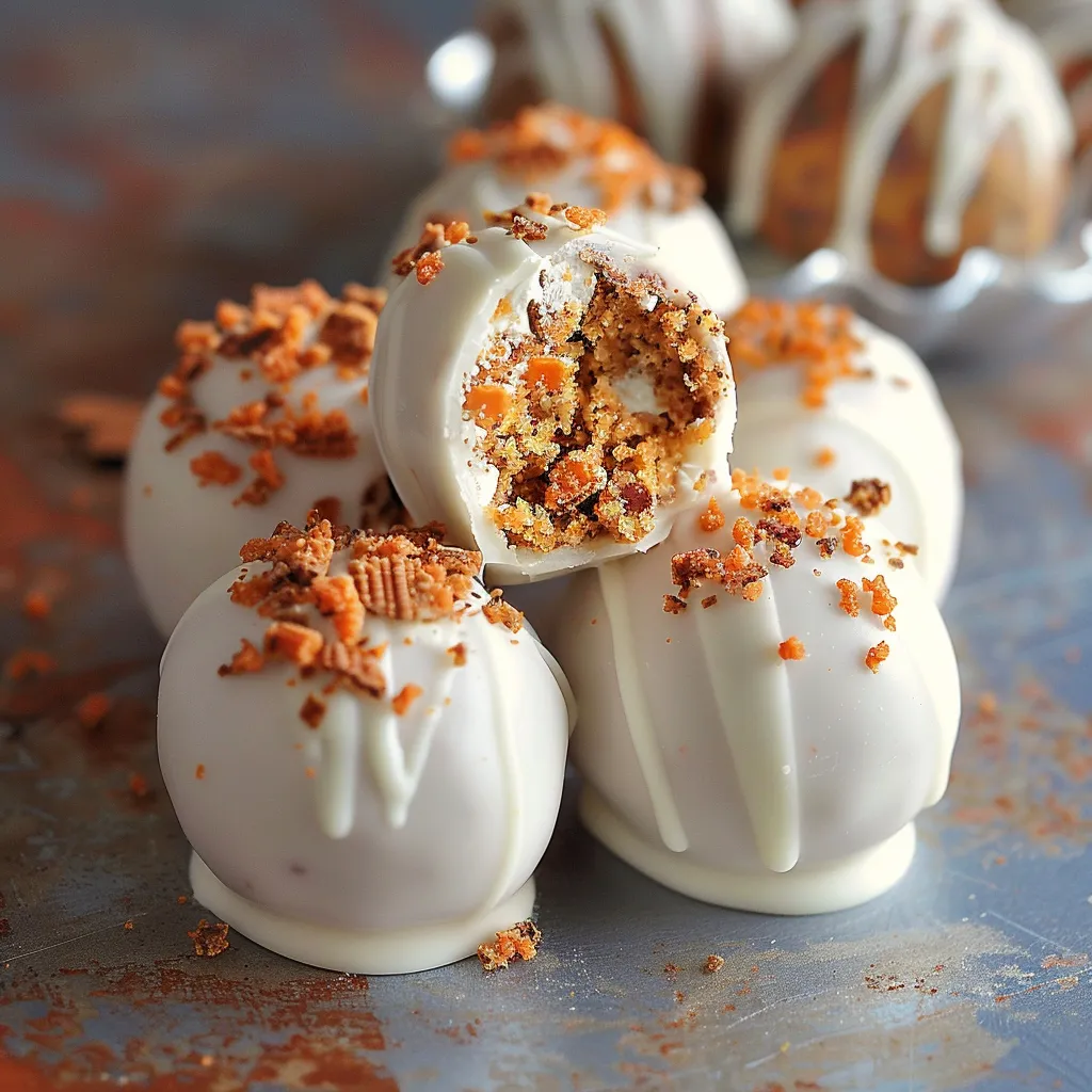 A plate of white chocolate balls with orange sprinkles on top.