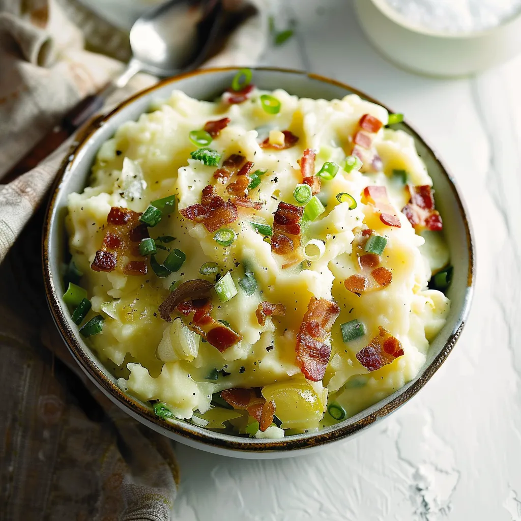 A bowl of food with bacon and green onions.