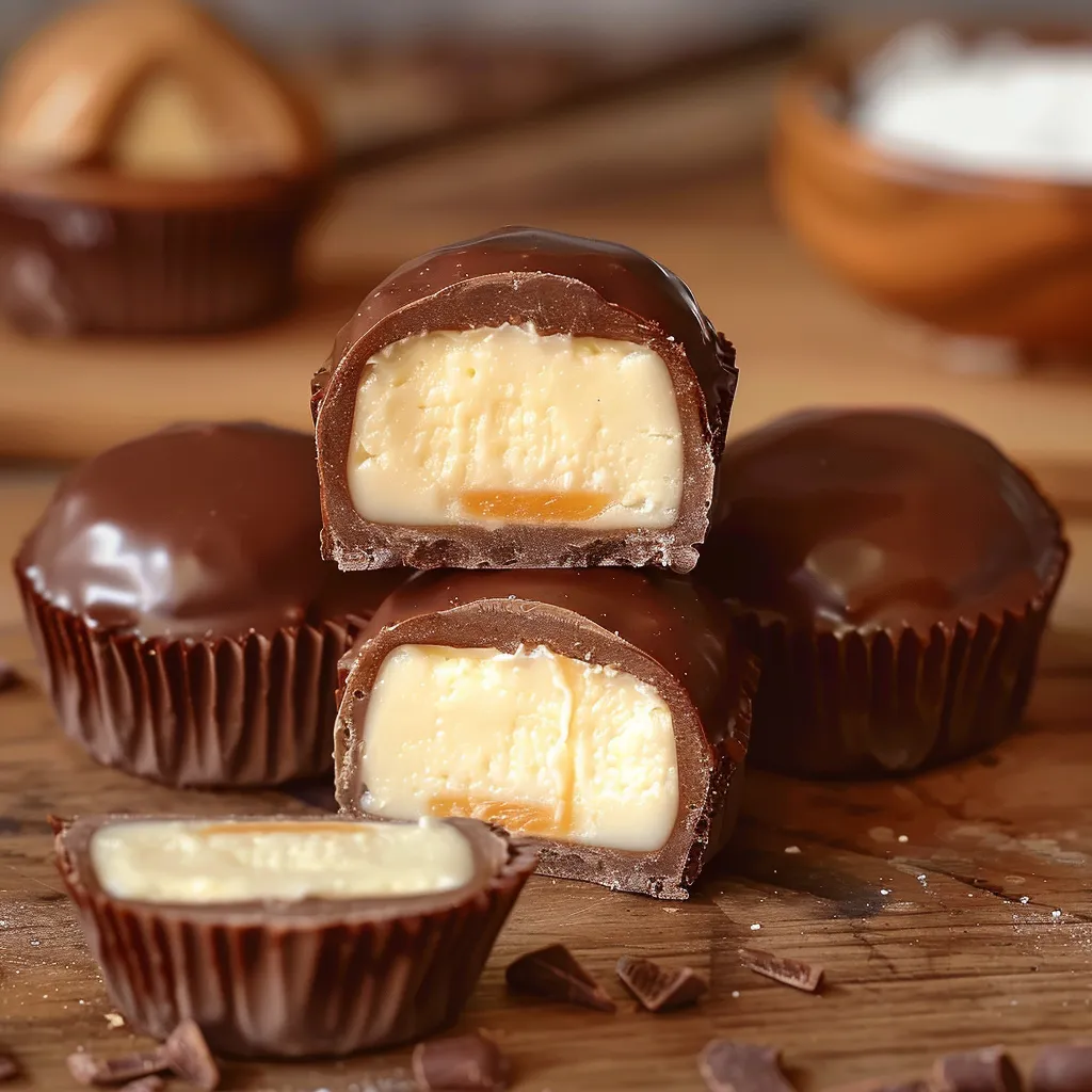 A table with a variety of chocolate desserts, including chocolate cups and chocolate cakes.