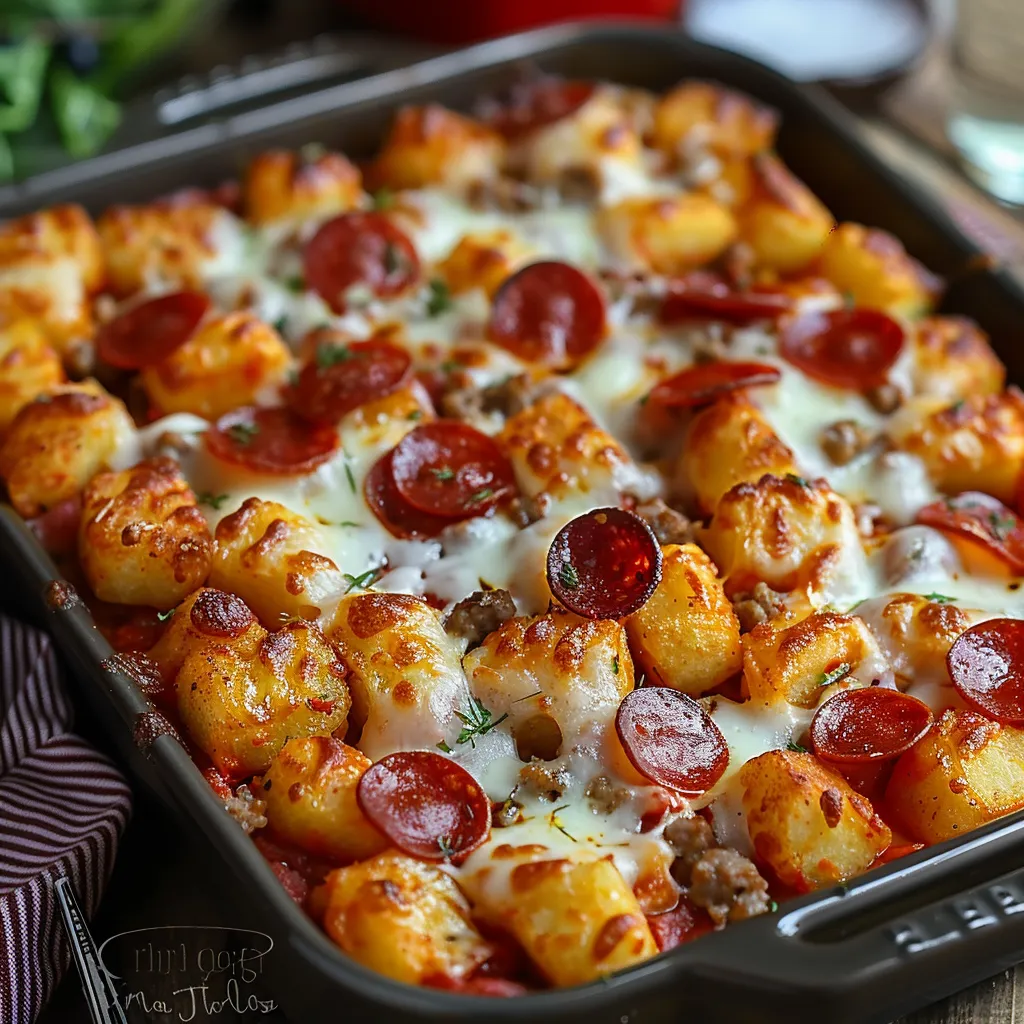 A delicious pasta dish with pepperoni and cheese, ready to be served.