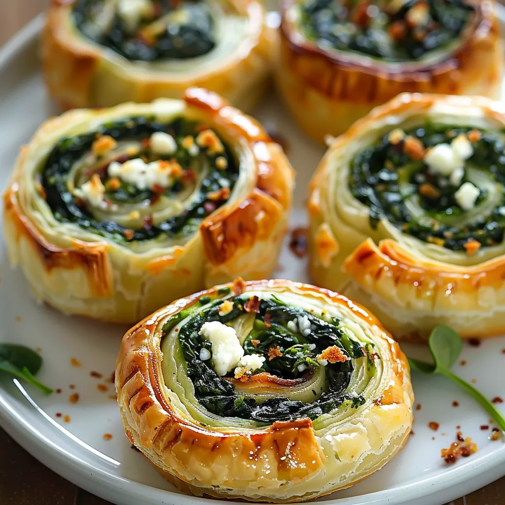 A table set with a variety of pastries, including flaky spinach and cheese pastry.