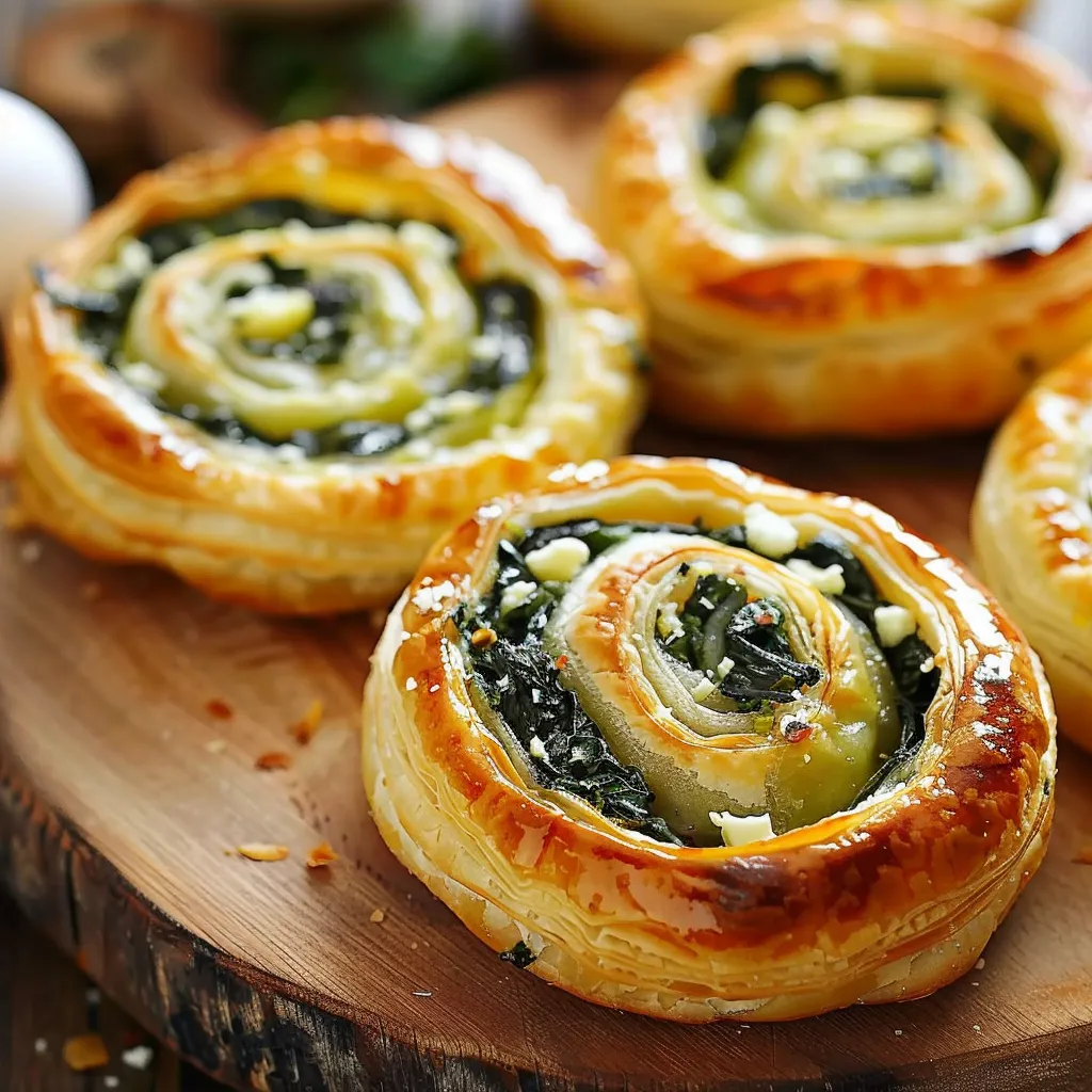 A plate of four different kinds of pastries, including a spinach-filled one, sits on a table.