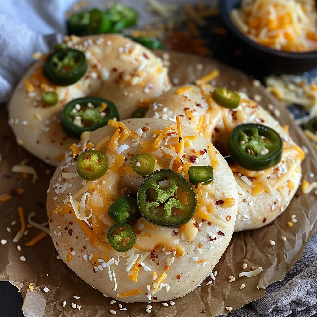 A plate of cheese and jalapeno bagels.