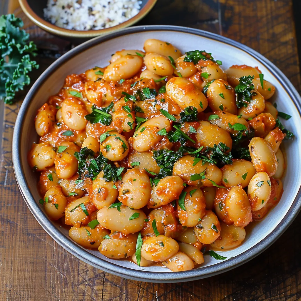 A hearty bowl topped with greens.