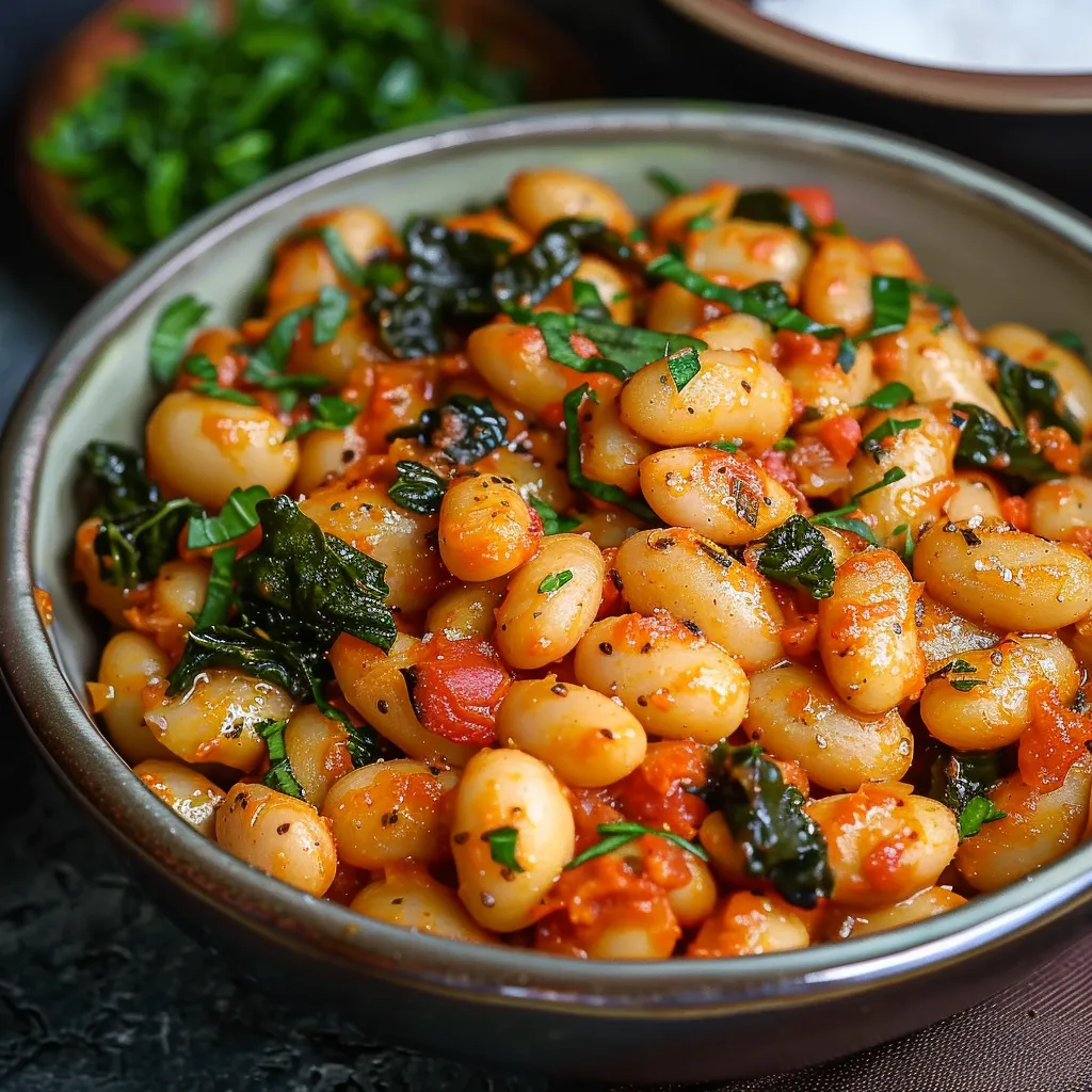 A bowl of pasta with tomatoes and spinach.