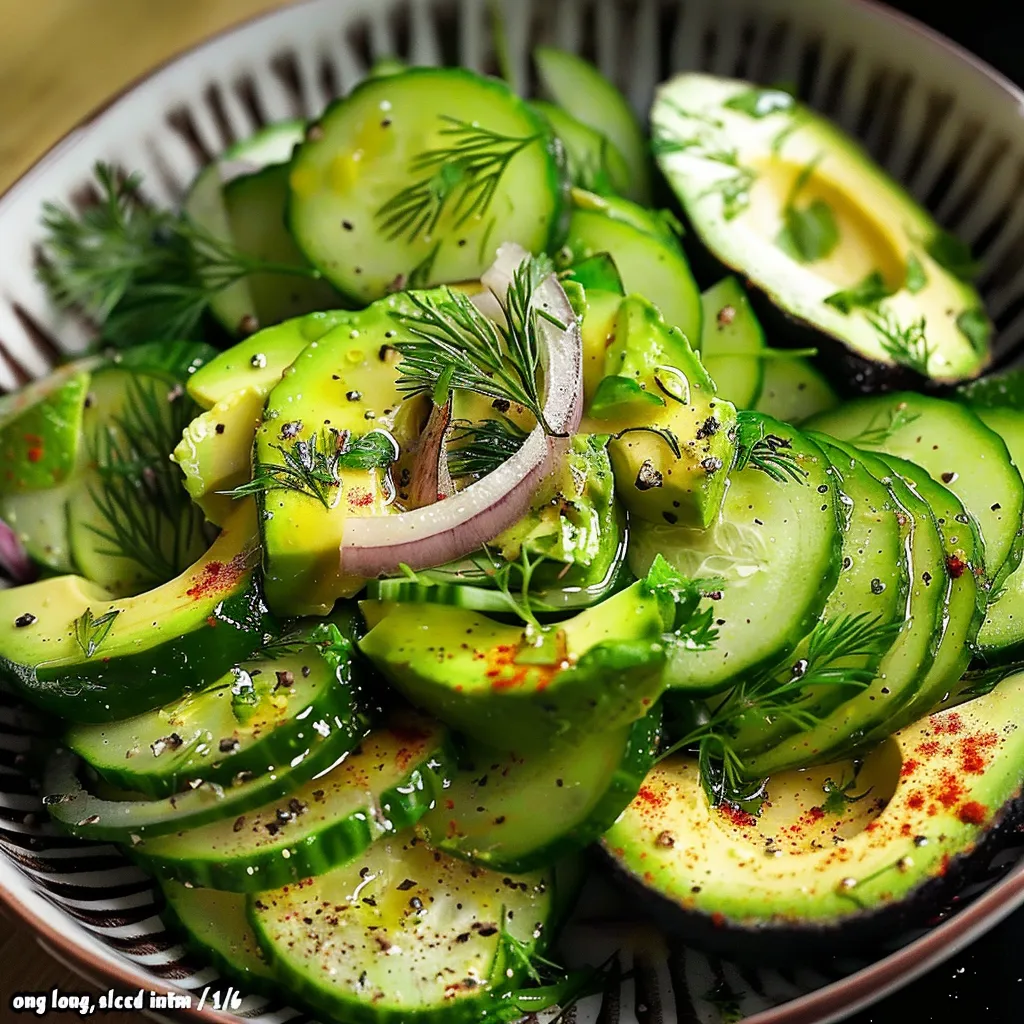 A bowl of sliced cucumbers with onions and herbs.
