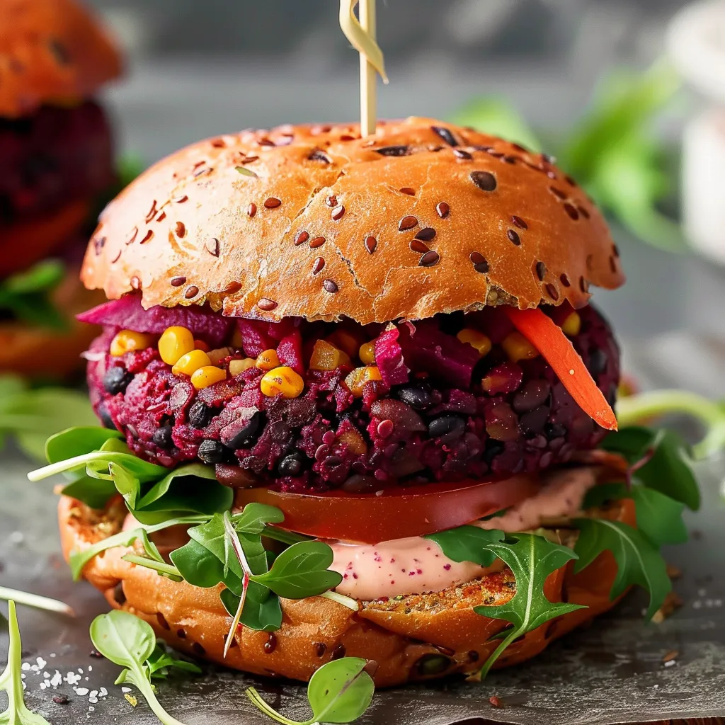 A toothpick-topped burger.
